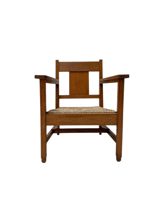 Art Deco Modernist Club Chair with Rush Seat, 1920s